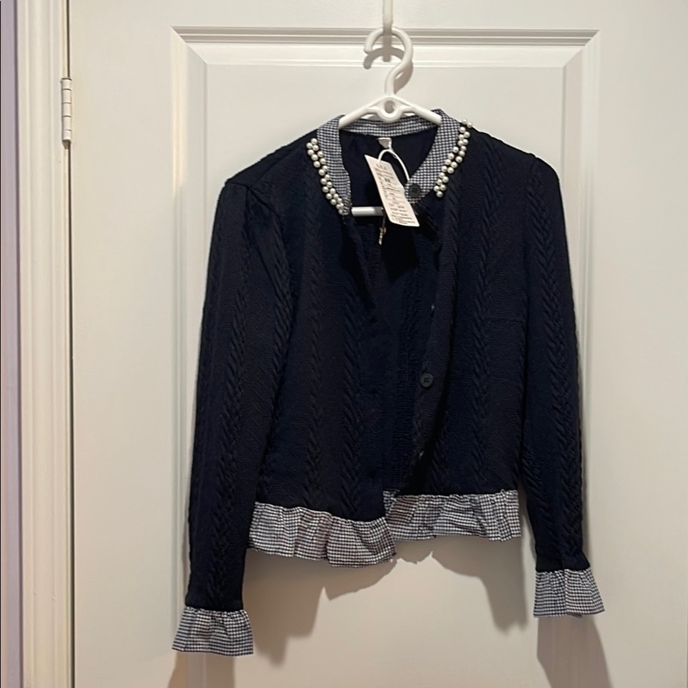 Black Cropped Blazer with Silver Accents